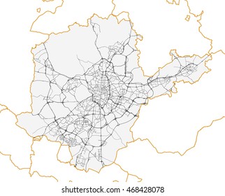 Map of Madrid city. Spain roads