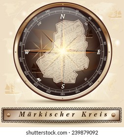 Map of Maerkischer-Kreis with borders in bronze