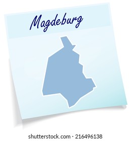 Map of Magdeburg as sticky note in blue
