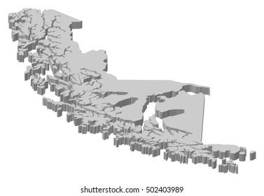 Map - Magellan And Chilean Antarctica (Chile) - 3D-Illustration