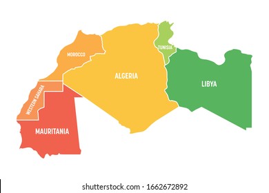 Map of Maghreb countries - Northwest Africa states. Vector illustration.