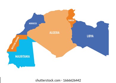 Map of Maghreb countries - Northwest Africa states. Vector illustration.