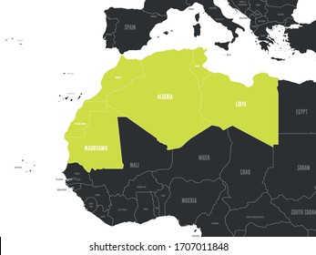 Map of Maghreb countries - Northwest Africa states. Vector illustration.