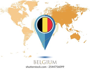 map with magnified BELGIUM, map of my current position, map pointer icon isolated on white background BELGIUM state flag. vector illustration, Map pin BELGIUM flag..eps