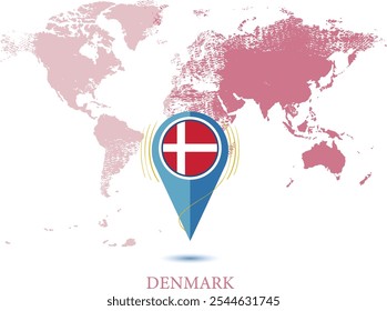 map with magnified DENMARK, map of my current position, map pointer icon isolated on white background DENMARK state flag. map vector illustration,  pin DENMARK flag.eps