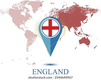 mapa con ENGLAND ampliada, mapa de mi posición actual, icono de puntero del mapa aislado en el fondo blanco ENGLAND state flag.Ilustración vectorial, mapa pin ENGLAND flag. 1.eps