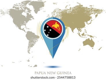 map with magnified PAPUA NEW GUINEA, map of my current position, map pointer icon isolated on white background PAPUA NEW GUINEA state flag. vector illustration, Map pin PAPUA NEW GUINEA flag..eps