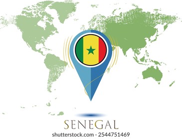 map with magnified SENEGAL, map of my current position, map pointer icon isolated on white background SENEGAL state flag. vector illustration, Map pin SENEGAL flag..eps8