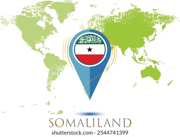 map with magnified SOMALILAND.
map of my current position, map pointer icon isolated on white background SOMALILAND state flag.  vector illustration, Map pin SOMALILAND flag..eps8