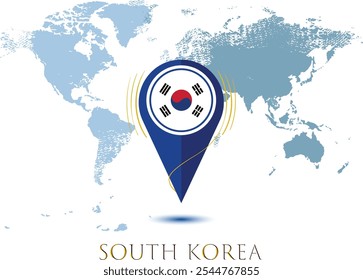 mapa com ampliação COREIA DO SUL, mapa da minha posição atual, ícone do ponteiro do mapa isolado no fundo branco bandeira do estado da COREIA DO SUL. ilustração vetor, Pino do mapa COREIA DO SUL flag vetor.eps