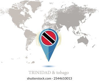 map with magnified TRINIDAD and tobag, map of my current position, map pointer icon isolated on white background TRINIDAD and tobago state flag. map vector illustration, pin TRINIDAD and tobago flag