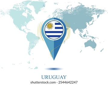 mapa com ampliação URUGUAY. mapa da minha posição atual, ícone do ponteiro do mapa isolado no fundo branco bandeira do estado URUGUAY. ilustração vetorial, Pino do mapa URUGUAY flag.eps