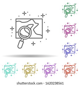 Map, magnifier in multi color style icon. Simple thin line, outline vector of geography icons for ui and ux, website or mobile application