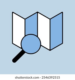 Map with magnifier vector icon. Navigation sign. Graph symbol for travel and tourism web site and apps design, logo, app, UI