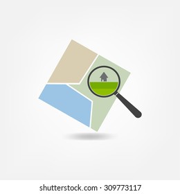 map and a magnifying glass icon