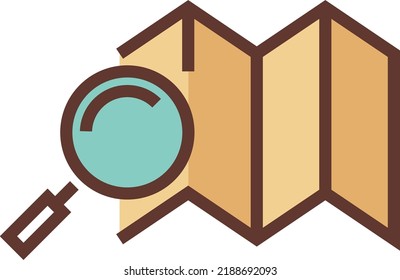 Map with magnifying glass. Location search line icon