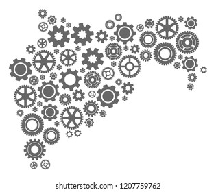 Map of Maharashtra State composed with gray gear symbols. Vector abstract mosaic of map of Maharashtra State with work symbols. Engineering flat design for factory purposes.