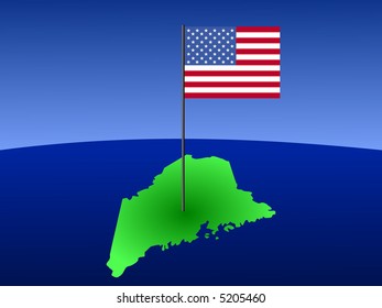 map of Maine with American Flag on pole