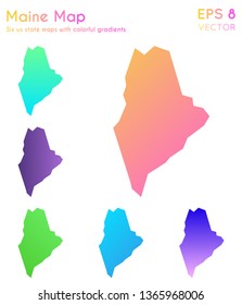 Map of Maine with beautiful gradients. Beauteous set of us state maps. Interesting vector illustration.