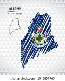 Map of Maine with hand drawn sketch pen map inside. Vector illustration