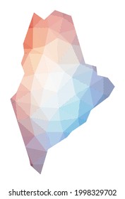 Map of Maine. Low poly illustration of the US state. Geometric design with stripes. Vector illustration.