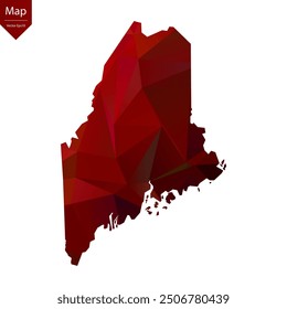 Map of Maine - Red Geometric Rumpled Triangular , Polygonal Design. Vector illustration eps 10.