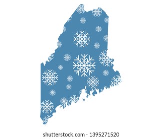 Map of Maine with snowflakes