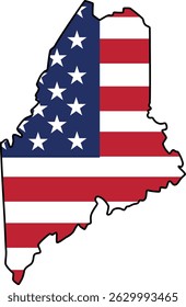 Map of Maine State Design with USA Flag
