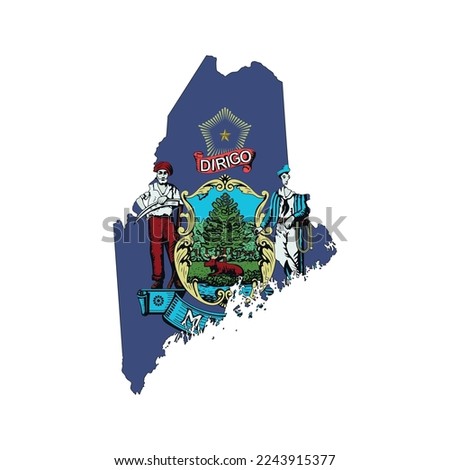 Map of the Maine state with its official flag isolated on white background. Vector illustration