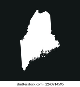 Map of the Maine state in white color isolated on black background. Vector illustration