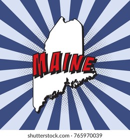 map of maine u.s. state in pop art style with dotted shadows and radial lines in shape of rays