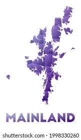 Map of Mainland. Low poly illustration of the island. Purple geometric design. Polygonal vector illustration.
