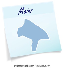 Map of Mainz as sticky note in blue