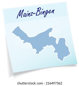 Map of Mainz-Bingen as sticky note in blue