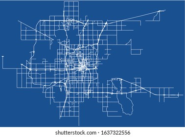 Map of major roads of Oklahoma City, Oklahoma, USA