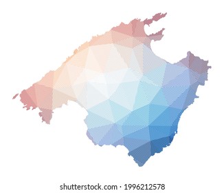 Map of Majorca. Low poly illustration of the island. Geometric design with stripes. Technology, internet, network concept. Vector illustration.