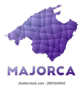 Map of Majorca. Low poly illustration of the island. Purple geometric design. Polygonal vector illustration.