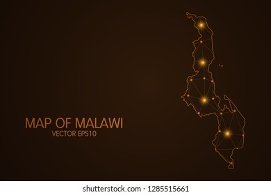 Map of Malawi - Abstract mash line and point scales on dark background. 3D mesh polygonal network connections.Vector illustration eps 10. 