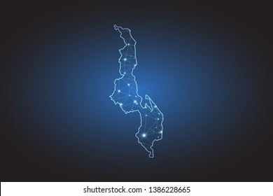 Map of Malawi - Abstract mash line and point scales on circuit dark background. Wire frame 3D mesh polygonal network line, design sphere, dot and structure. Vector illustration eps 10.