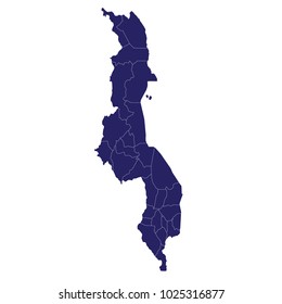 Map of Malawi - Blue Geometric Rumpled Triangular , Polygonal Design For Your . An Illustration of a colourfully filled outline of Malawi , Vector illustration eps 10.