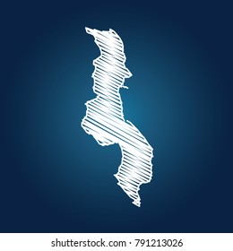 Map of Malawi, Drawing map on blackboard of Malawi. drawn on chalkboard with scribbled map of Malawi can be use for education. vector illustration.