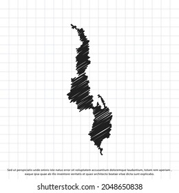 Map of Malawi freehand drawing on a sheet of exercise book. Vector illustration.