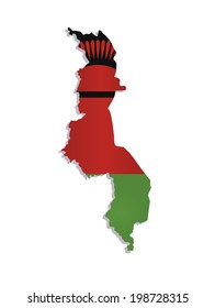 map of  Malawi  with the image of the national flag