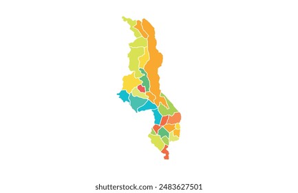Map of Malawi isolated modern colorful style. for website layouts, background, education, precise, customizable, Travel worldwide, map silhouette backdrop, earth geography, political, reports. 