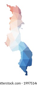 Mapa de Malawi. Baja ilustración policial del país. Diseño geométrico con rayas. Tecnología, Internet, concepto de red. Ilustración vectorial.