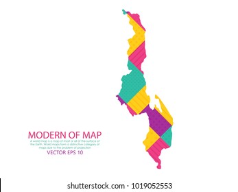 Map of Malawi - Modern Geometric dots and lines background, colorful carving art - blue, yellow and violet. Vector illustration eps 10.