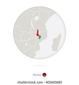 Map of Malawi and national flag in a circle. Malawi map contour with flag. Vector Illustration.