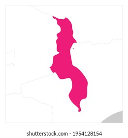 Map of Malawi pink highlighted with neighbor countries