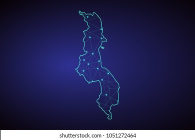 Map of Malawi. Wire frame 3D mesh polygonal network line, design sphere, dot and structure. communications map of Malawi. Vector Illustration EPS10.