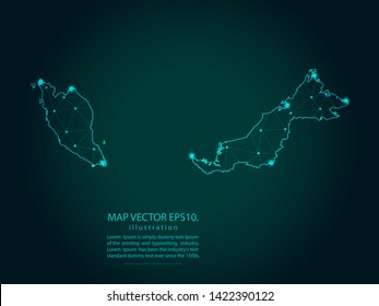 Map of malaysia - Abstract mash line and point scales on dark gradient background. Wire Frame 3D mesh polygonal network line, design sphere, dot and structure. Vector illustration eps 10.